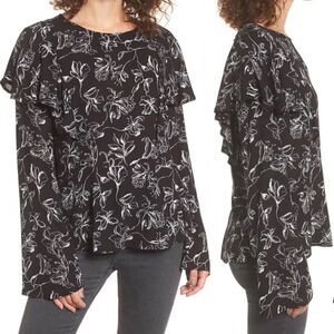 BP Nordstrom Floral Ruffle Wide Sleeve Blouse M